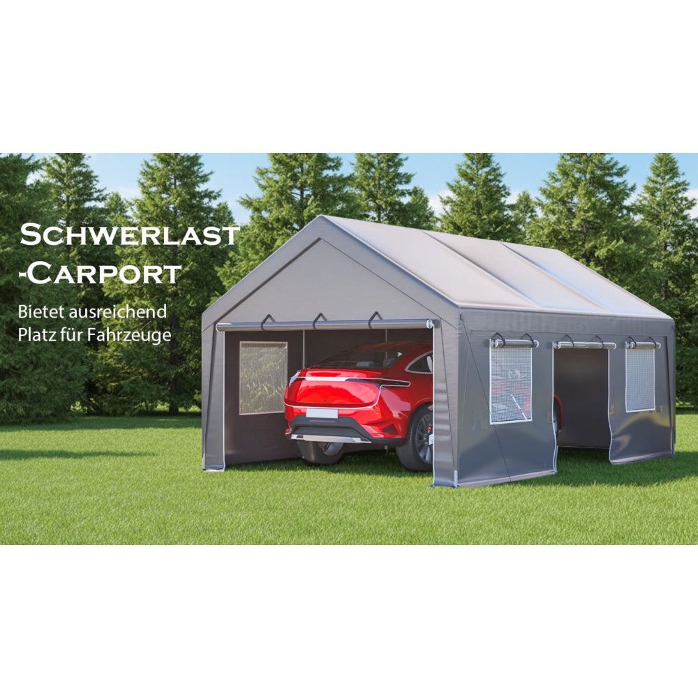 Carport – Garage Tent – Overkapping – Schuur – Opslagtent – Ruim 6x4x3m – UV-Beschermde PE Cover – Elektrisch Rolbare Franse Deuren