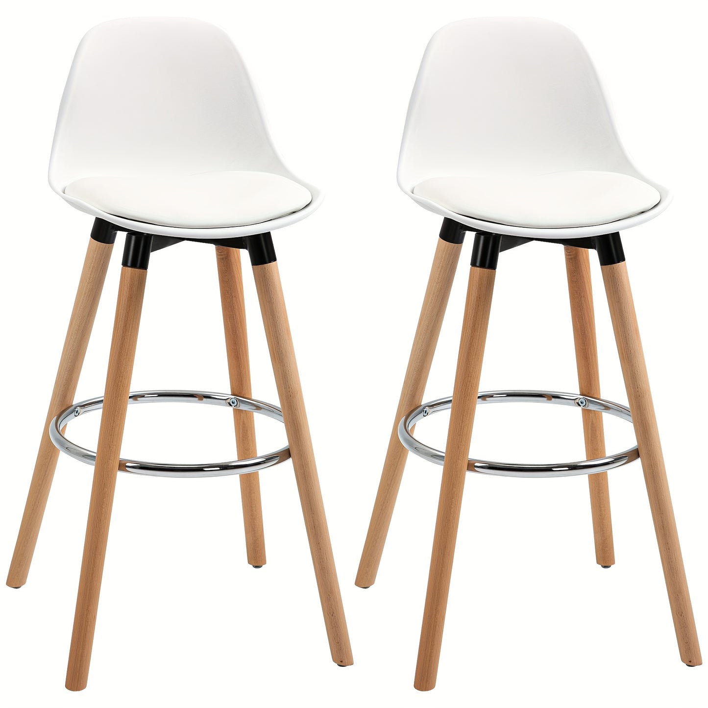 Barstoel – Barkruk – Barstoelen – Keukenstoel – Kruk – Set van 2 – Imitatieleren Bekleding – Met Voetsteun – Metaal – 38,5x42,5x91 cm – Wit
