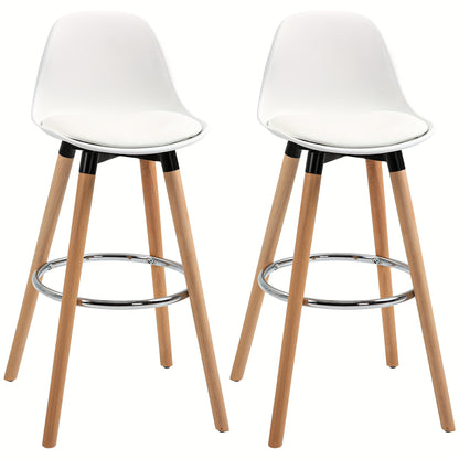 Barstoel – Barkruk – Barstoelen – Keukenstoel – Kruk – Set van 2 – Imitatieleren Bekleding – Met Voetsteun – Metaal – 38,5x42,5x91 cm – Wit