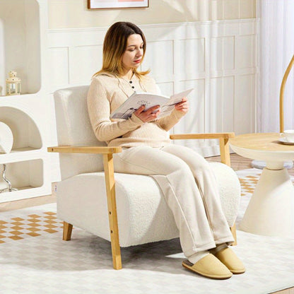 Fauteuil – Lounge Chair – Relaxstoel – Zitstoel – Relaxfauteuil – Handmatig Verstelbaar – Stevige Houten Poten 120 kg – Crème Wit Met Beige Armleuningen