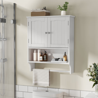 Wandkastje Badkamer – Opbergkastje Muurkastje Medicijnkastje Handdoekenrek – Wit MDF Hardhout – 2 Verstelbare Planken – Wandmontage Space Saver