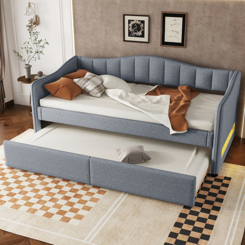 Bedbank – Slaapbank – Sofa Bed – Tagesbett – Eenpersoonsbed – Uittrekbaar Bed – Linnen Bekleding – 90x200 cm