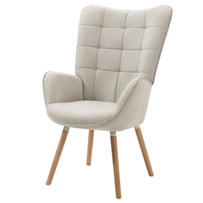Fauteuil – Scandinavische Stoel – Relaxzetel – Armstoel – Leesstoel – Beige – Met Houten Poten – Hoog Zitcomfort – Breed Met Vleugelrugleuning