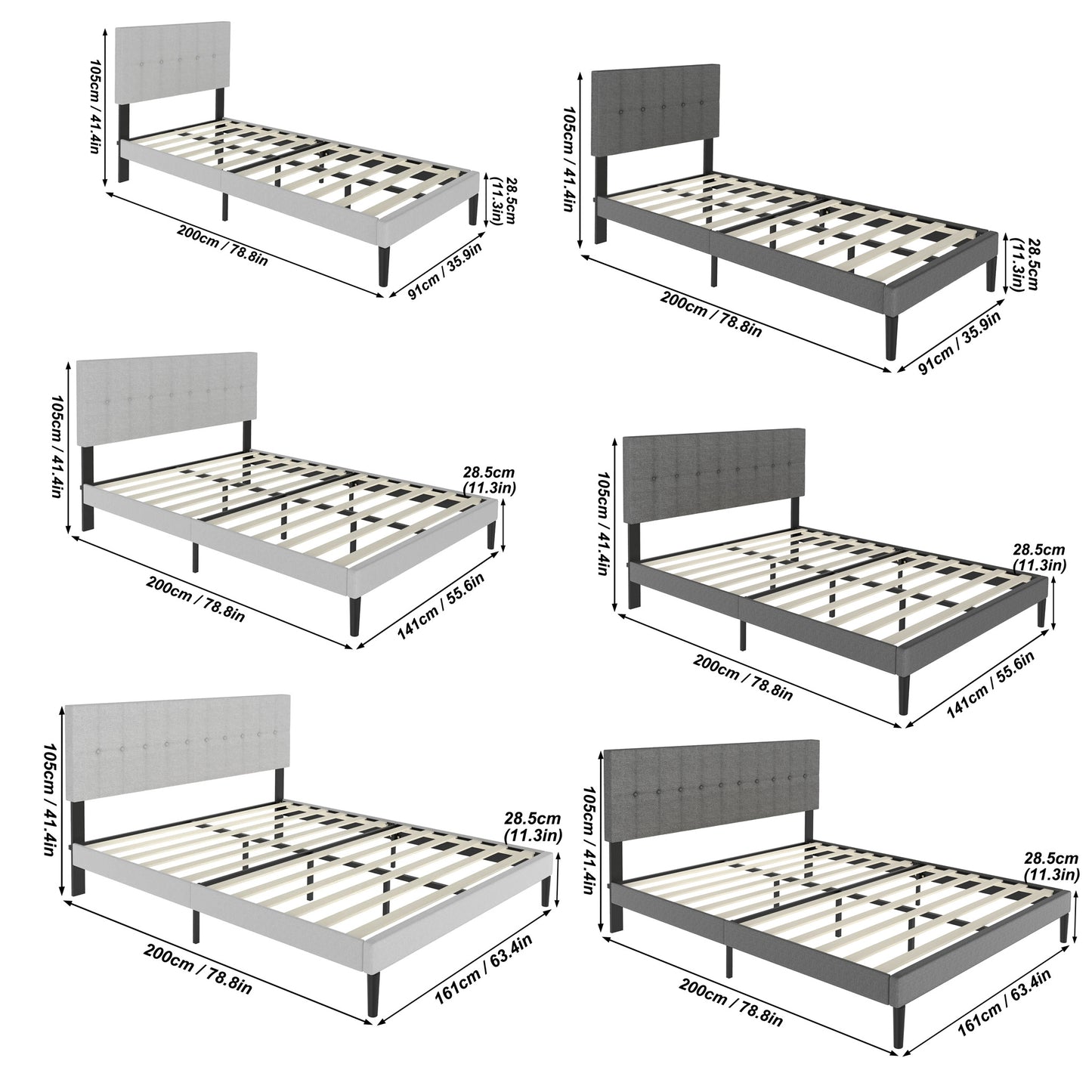 Bedframe – Bed – Ledikant – Slaapkamermeubel – Boxspring – Lichtgrijs Linnen – Gestoffeerd Hoofdeinde – 140x200 cm – Modern Design – Eenvoudige Montage