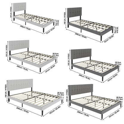 Bedframe – Bed – Ledikant – Slaapkamermeubel – Boxspring – Lichtgrijs Linnen – Gestoffeerd Hoofdeinde – 140x200 cm – Modern Design – Eenvoudige Montage
