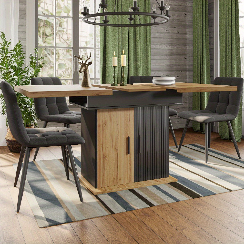 Uitschuifbare Eettafel – Inklapbare Tafel – Eetkamertafel – Keukentafel – Retro Tafel – Ruimtebesparend – Opbergruimte Met Lades – 110-140 cm – Met Metalen Frame – Geen Montage