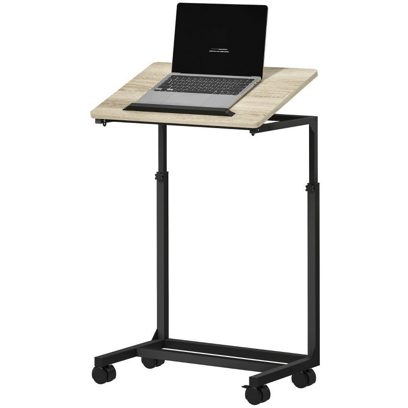 Verstelbare Bijzettafel – C-Vormige Tafel – Mobiele Salontafel – Rollende Laptoptafel – Compacte Kar – Metalen Frame – Verstelbare Hoogte 62,5-82,5 cm