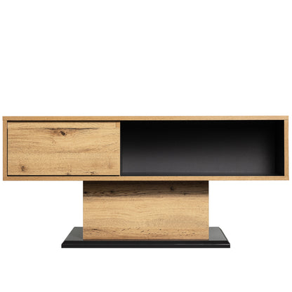 Salontafel – Woonkamertafel – Sofa Tafel – Bijzettafel – Opbergtafel – Eikenlook Melamine – Dubbelzijdige Opbergruimte & Handvatloze Lade – 100x60x47 cm