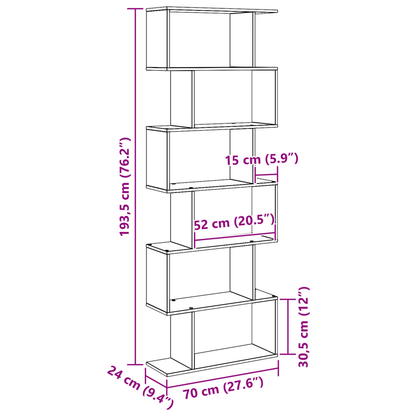 Boekenkast – Boekenplank – Opbergkast – Rek – Zwarte Houten Boekenkast Noir – 6 Ruime Planken – Ingebouwd Slot – Afmetingen 70x24x193,5 cm – Volledig Gemonteerd – Polypropyleen Achterwand
