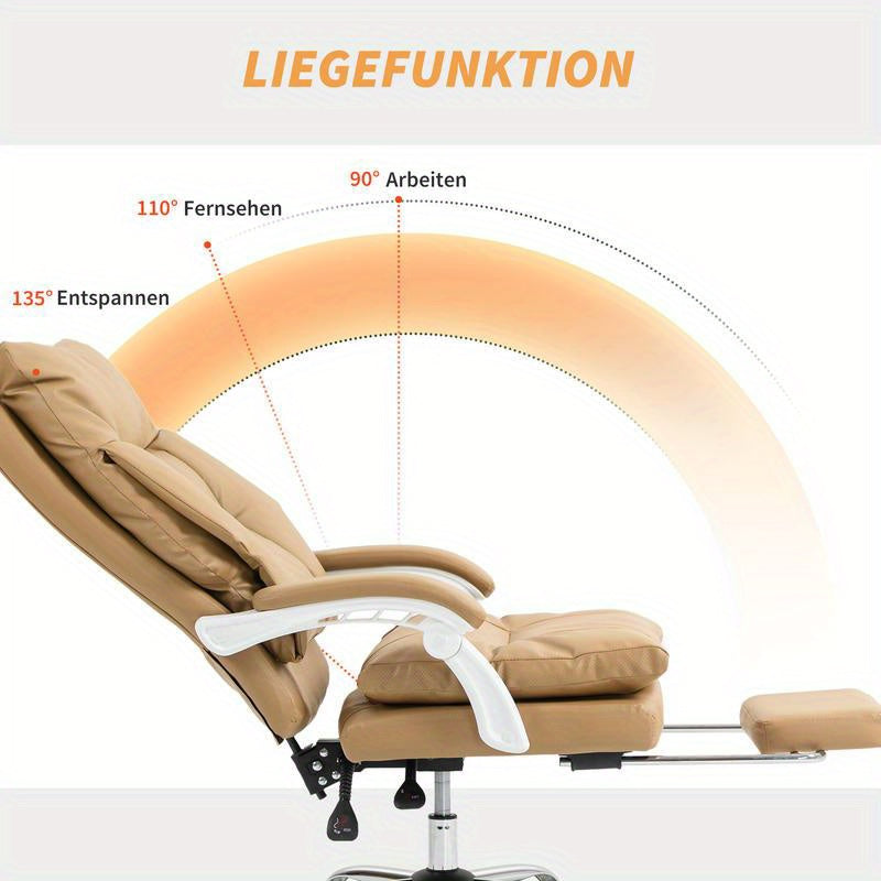 Ergonomische Bureaustoel – Bureaustoel – Werkstoel – Gamestoel – Desk Chair – Met Lendensteun – Verstelbare Hoogte – Inklapbare Armleuningen – Uitklapbare Voetensteun – 5 Wielen – Handmatige Verstelling – Bruin