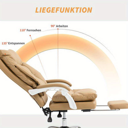 Ergonomische Bureaustoel – Bureaustoel – Werkstoel – Gamestoel – Desk Chair – Met Lendensteun – Verstelbare Hoogte – Inklapbare Armleuningen – Uitklapbare Voetensteun – 5 Wielen – Handmatige Verstelling – Bruin