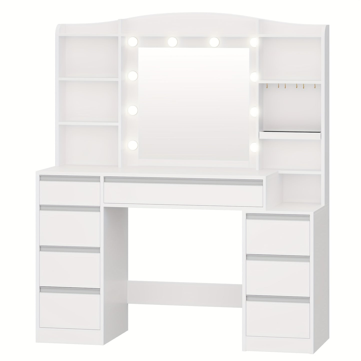 Kaptafel – Make-up Tafel – Vanity – Make-up Meubel – Sieradentafel – 100 cm Breed Werkblad – RGB LED Verlichting – 8 Lades – Witte Afwerking – Geïntegreerde Sieradenplank