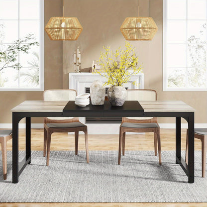 Eettafel – Keukentafel – Eetkamertafel – Tafel – Industriële Tafel – Modern Industrieel Design – 180x80 cm – Grijs Houten Blad Met Zwart Metaal – Stevig Metalen Onderstel – Geschikt Voor 6-8 Personen