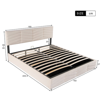 Tweepersoonsbed – Gestoffeerd Bed – Slaapbank – Ledikant – Bedframe – Verstelbaar Hoofdbord – 180x200 cm – Beige – Klassiek Design – Hoogwaardige Stoffering
