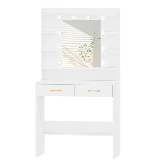 Kaptafel – Make-uptafel – Schminktisch – Sieradekast – Verzorgingstafel – Verstelbare Verlichting – Compact 40 x 80 x 149 cm – Wit