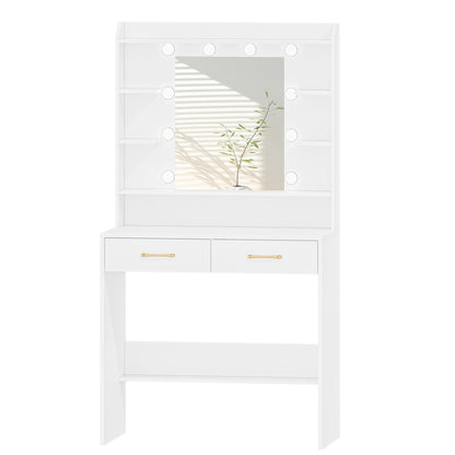 Kaptafel – Make-up Tafel – Vanity – Make-uptafel – Dresser – Wit – Verstelbare Verlichting – 40x80x149 cm – Elegant Design – Ruime Opbergruimte