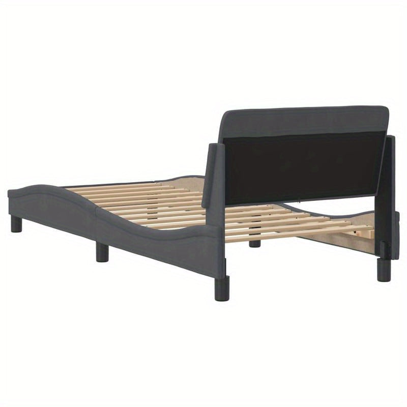 Bedframe – Houten Bed – Eenpersoonsbed – Platformbed – Gestoffeerd Bed – Donkergrijs Fluweel – Hoogwaardige Houtconstructie – Afmeting 90x200 cm