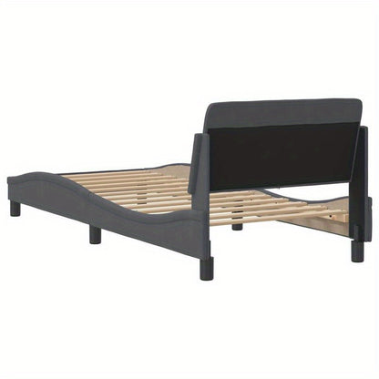 Bedframe – Houten Bed – Eenpersoonsbed – Platformbed – Gestoffeerd Bed – Donkergrijs Fluweel – Hoogwaardige Houtconstructie – Afmeting 90x200 cm