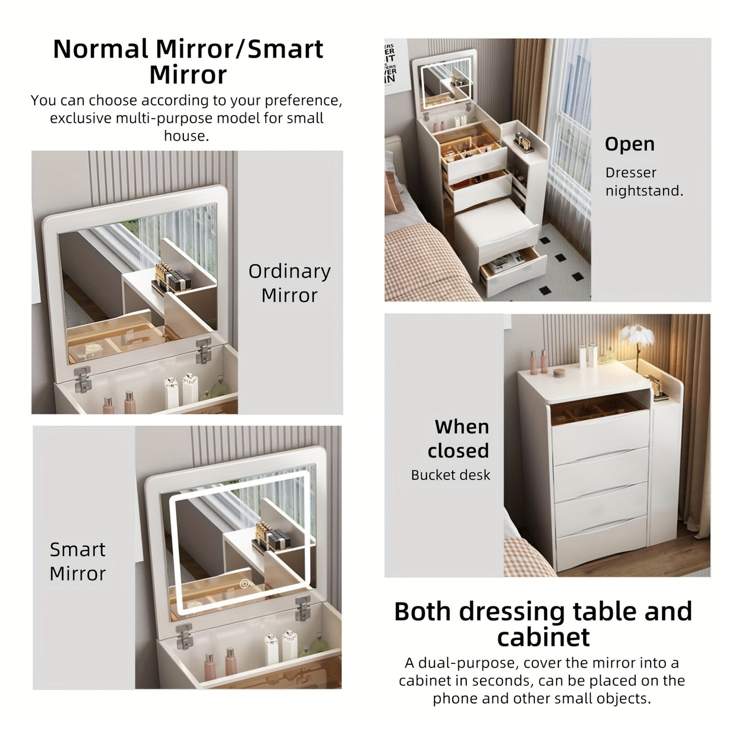 Kaptafel – Make-uptafel – Schminktisch – Toilettafel – Opbergmeubel – 3-in-1 Design Met Inklapbare Spiegel – Temperatuurbestendig Glazen Blad Wit
