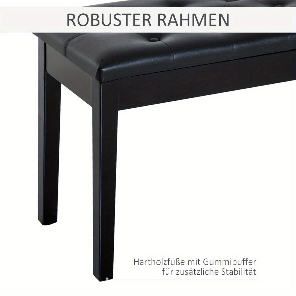 Pianokruk – Pianobank – Piano Kruk – Piano Stoel – Keyboardbank – Zwart Kunstleer – Rubberhout – 76x36x50 cm – Traditioneel Landelijk Design – Ruimte Voor Twee