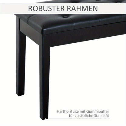 Pianokruk – Pianobank – Piano Kruk – Piano Stoel – Keyboardbank – Zwart Kunstleer – Rubberhout – 76x36x50 cm – Traditioneel Landelijk Design – Ruimte Voor Twee