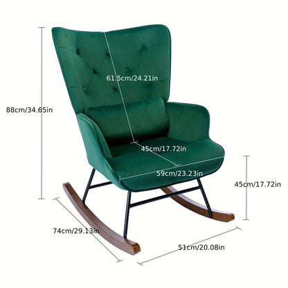 Relaxstoel – Fauteuil – Lounge Stoel – Wingback Stoel – Donkergroen – Fluwelen Bekleding – Hardhouten Frame