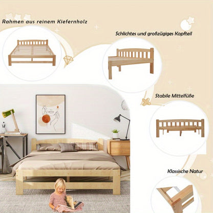 Houten Tweepersoonsbed – Bedframe – Slaapbank – Ledikant – Bedombouw – 140x200 cm – Modern Minimalistisch Design – Hoogwaardige Natuurlijke Houtafwerking
