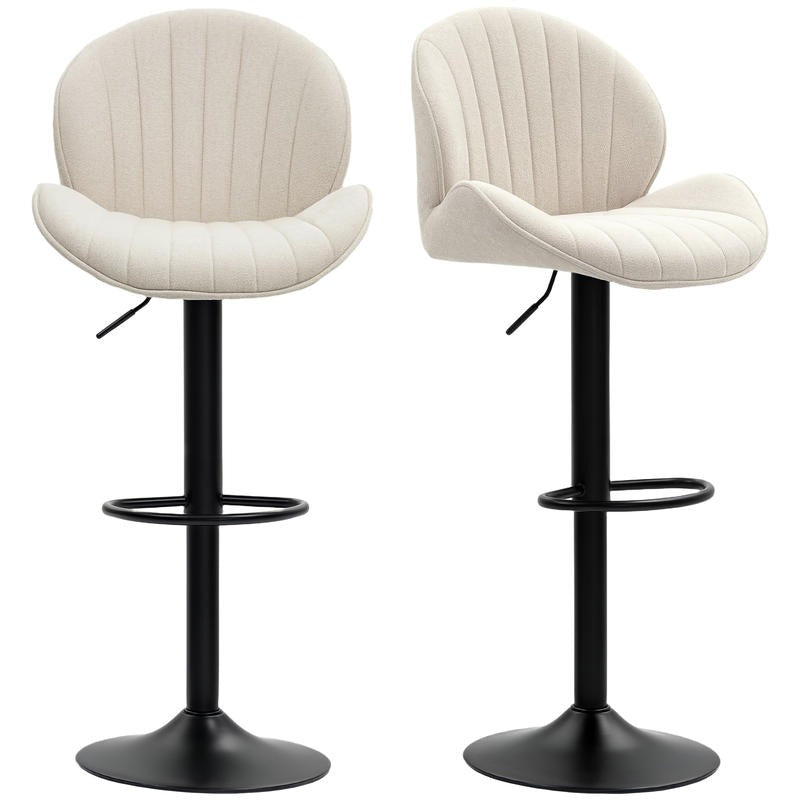 Barstoel – Barkruk – Barkrukken – Barstoel Set – Barstoelen – Verstelbare Zithoogte – Draaibare Zitting – Stalen Frame – Stoffen Bekleding Beige