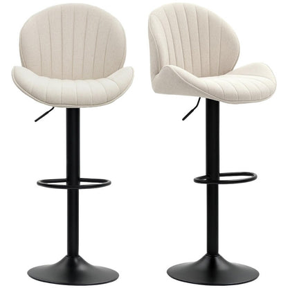 Barstoel – Barkruk – Barkrukken – Barstoel Set – Barstoelen – Verstelbare Zithoogte – Draaibare Zitting – Stalen Frame – Stoffen Bekleding Beige