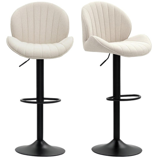 Barstoel – Barkruk – Barkrukken – Barstoel Set – Barstoelen – Verstelbare Zithoogte – Draaibare Zitting – Stalen Frame – Stoffen Bekleding Beige