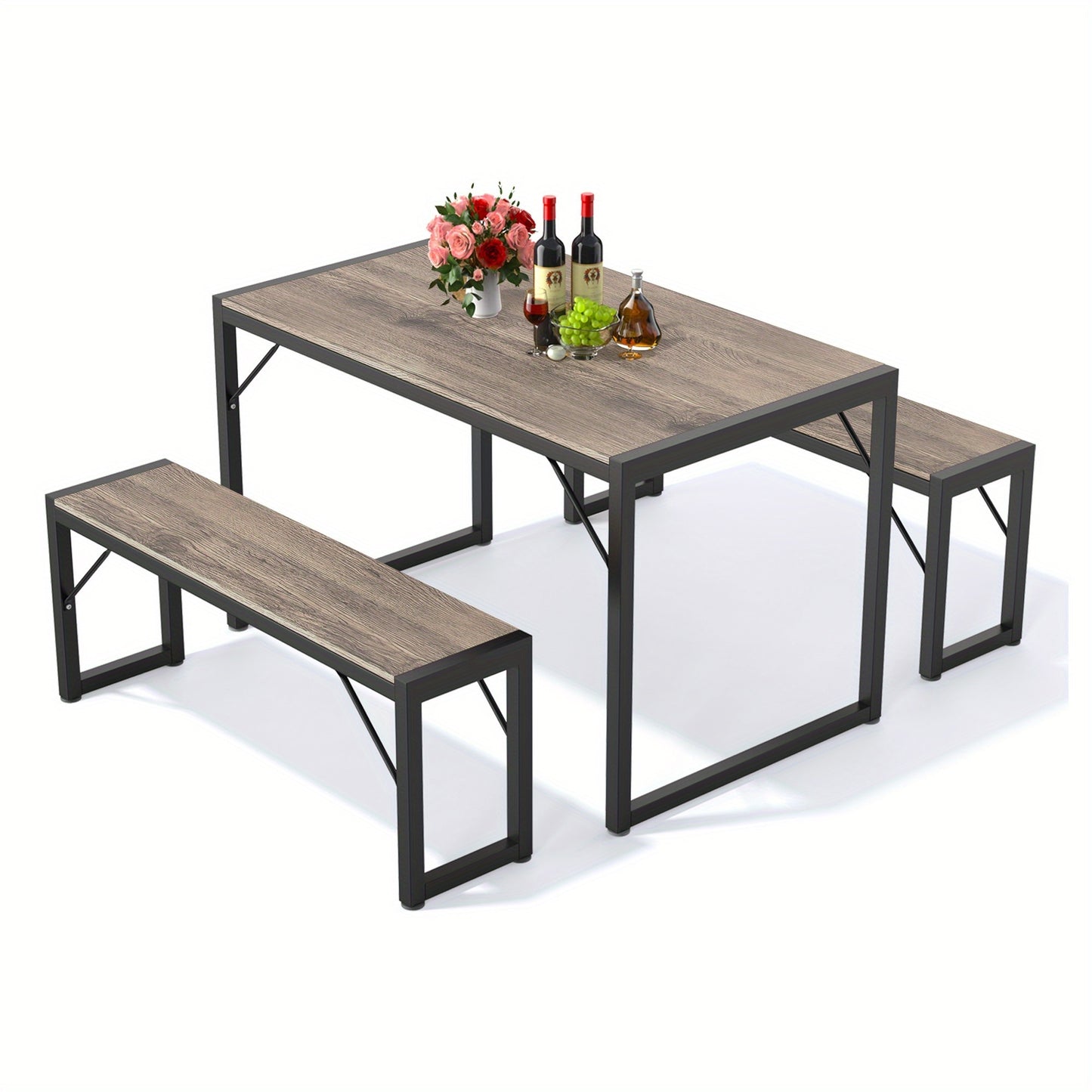 Vierpersoons Tafelset – Eettafelset – Tuinset – Keukentafel – Balkonset – Waterbestendig Tafelblad – Compact Stalen Frame