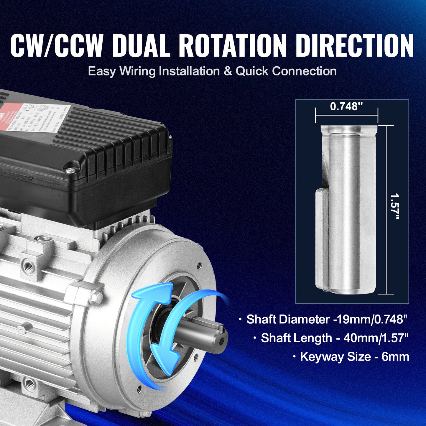 Elektrische Motor – Elektromotor – AC Motor – Industrie Motor – 0,75 kW Motor – 1400 RPM – Roestbestendige Stalen Behuizing – Omkeerbare Draairichting
