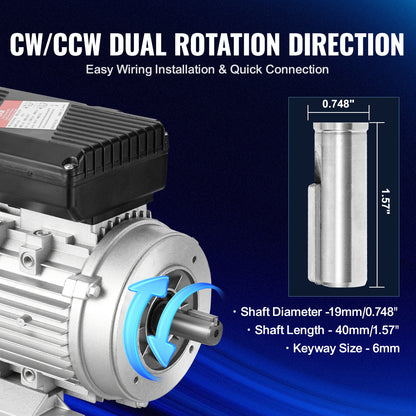 Elektrische Motor – Elektromotor – AC Motor – Industrie Motor – 0,75 kW Motor – 1400 RPM – Roestbestendige Stalen Behuizing – Omkeerbare Draairichting
