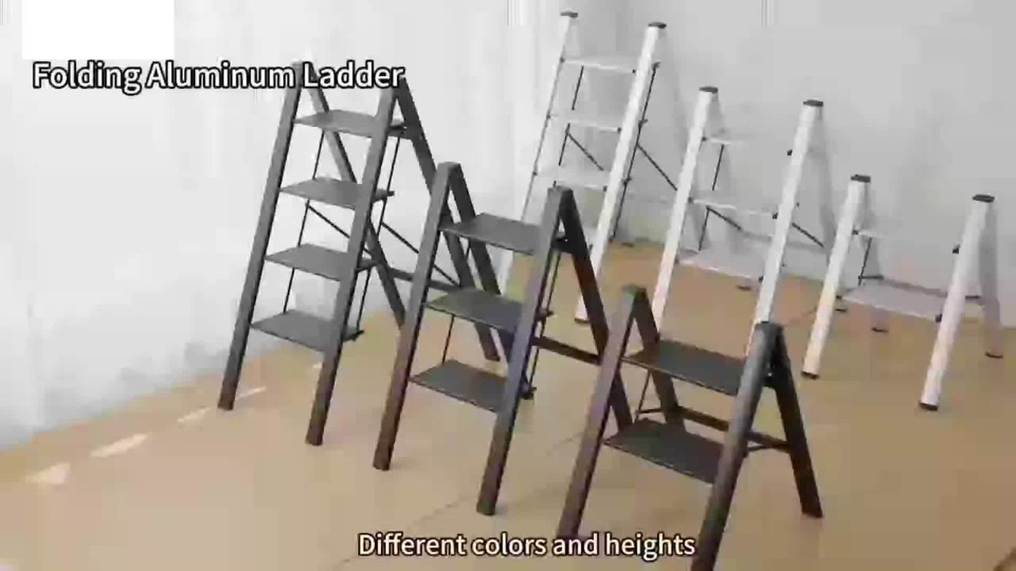 4-Traps Ladder – Inklapbare Ladder – Opstapje – Steiger – Trapstoel – Aluminium – Zwart – Antislip Treden – Max. Draagkracht 150 kg