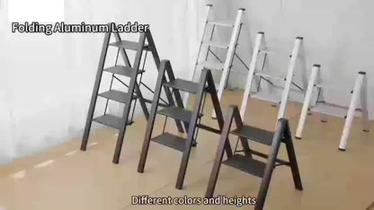 4-Traps Ladder – Inklapbare Ladder – Opstapje – Steiger – Trapstoel – Aluminium – Zwart – Antislip Treden – Max. Draagkracht 150 kg