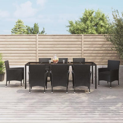 9-delige Tuinset – Tuinmeubelset – Balkonset – Terrasset – Buitenmeubels – Zwart Poly Rattan – Inclusief Kussens – Duurzaam Metalen Frame