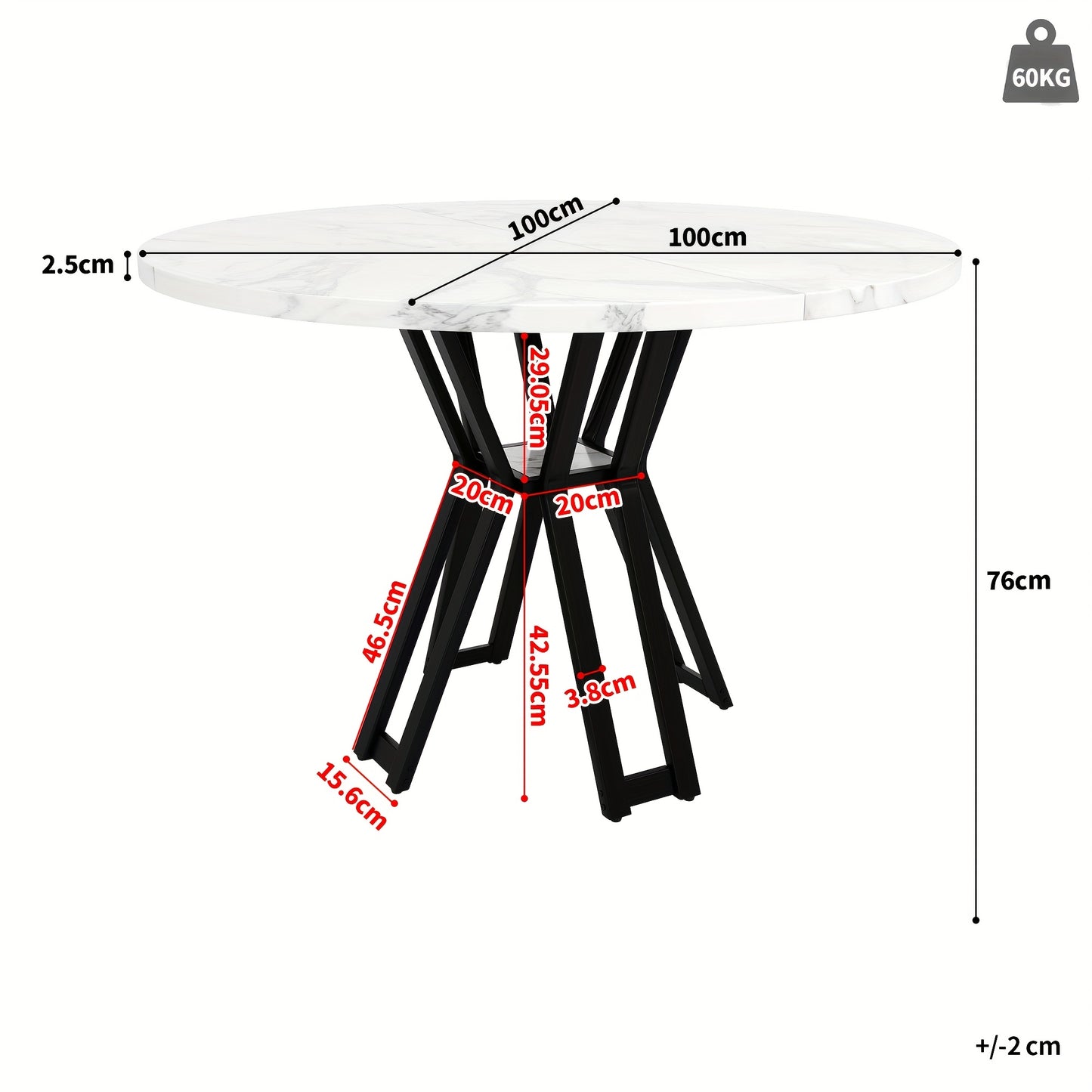 Eettafel – Tafel – Keukentafel – Eetkamertafel – Woonkamertafel – Modern Design – Marmerpatroon – Verstelbare Hoogte – Metaal & Hardhout