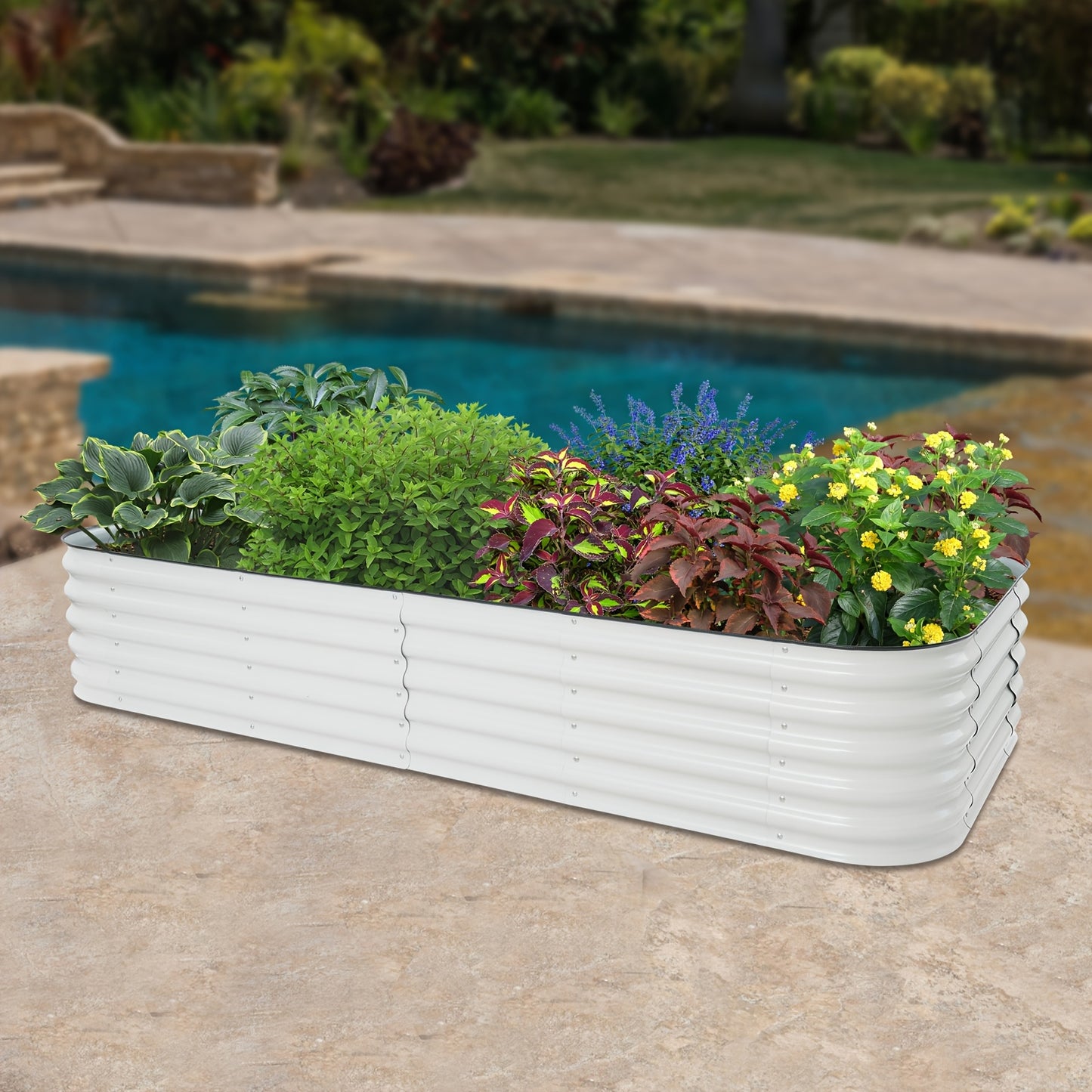 Raised Garden Beds Outdoor – Verhoogde Tuinbak – Plantenbak – Moestuinbak – Kruidenbak – Metaal – Modulair 14-in-1 – 285x60x43 cm – Wit Lichtgrijs – Roestbestendig – Eenvoudige Montage