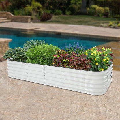 Raised Garden Beds Outdoor – Verhoogde Tuinbak – Plantenbak – Moestuinbak – Kruidenbak – Metaal – Modulair 14-in-1 – 285x60x43 cm – Wit Lichtgrijs – Roestbestendig – Eenvoudige Montage