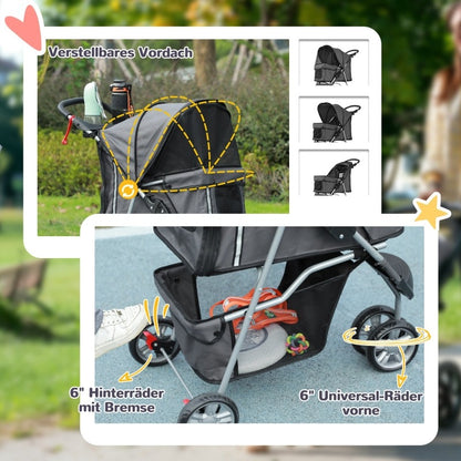 Draagbare Huisdierwagen – Dierenwagen – Hondenwagen – Kooi Op Wielen – Baby Stroller – Verstelbare Hoogte – 360° Zwenkwielen