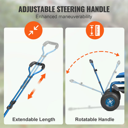 Tuinstoel – Tuinrolstoel – Werkkruk – Tuinkruk – Verrijdbare Stoel – 360° Draaibaar – Stalen Frame met Opbergmand – 10-Inch Luchtbanden