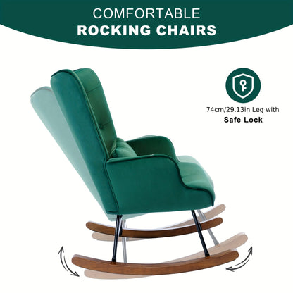 Relaxstoel – Fauteuil – Lounge Stoel – Wingback Stoel – Donkergroen – Fluwelen Bekleding – Hardhouten Frame