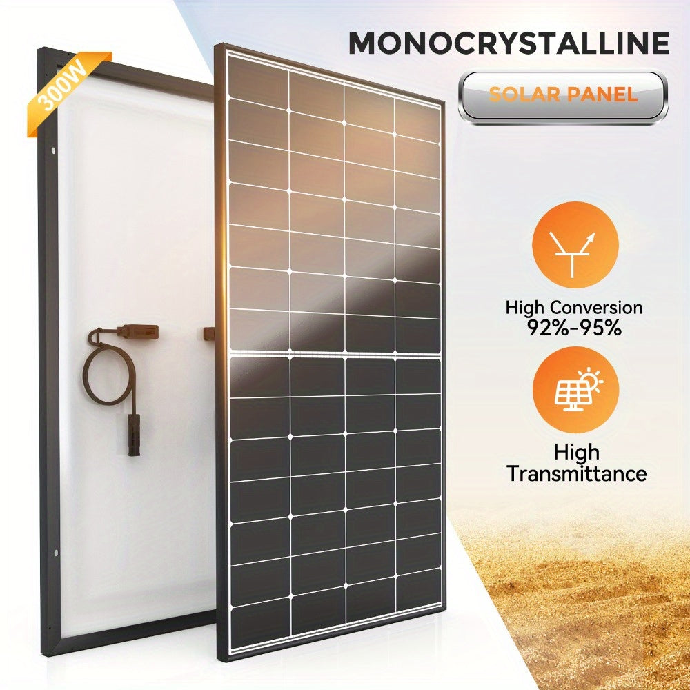 300w Solar Panel 12V Monocrystalline Busbar Hidden Technology Solar System 24% High Conversion Efficiency Solar PV Panel for Automobile, RV, Truck, Marine, Roof, Farm, Battery and Other Off-Grid Applications, Solar Car Batter