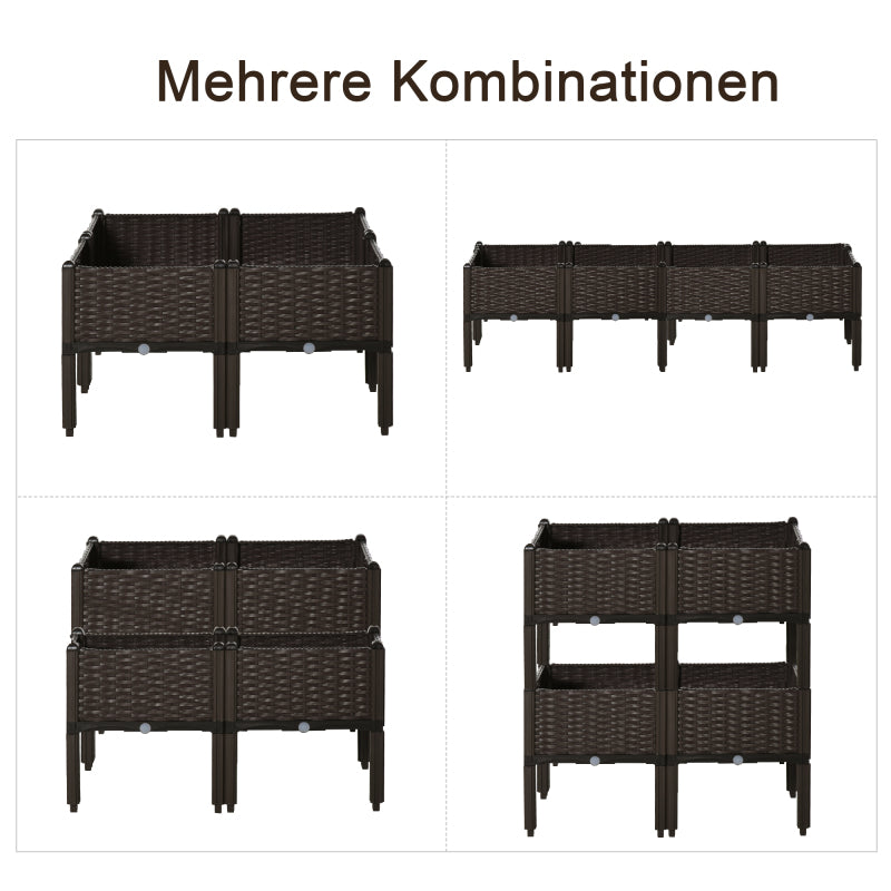 Verhoogde Plantenbak Tuin – Plantenbak Buiten – Tuinbak Kweekbak – Bloembak Balkon – Groentebak Urban Garden – Weerbestendig Kunststof – Rattan Look – 40x40x44 cm – 4 Secties Met Drainage