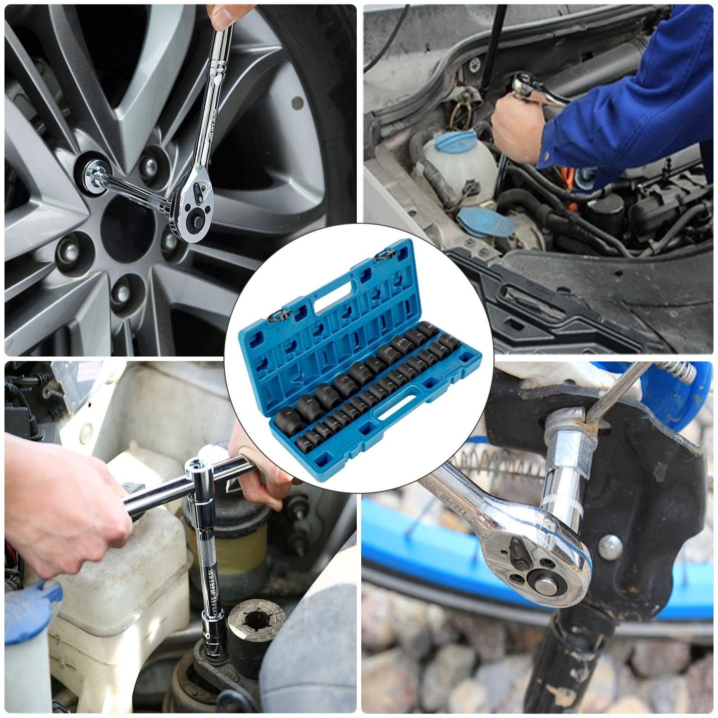 Impact Socket Set – Dopsleutel Set – Slagmoersleutel Sockets – Ratelsocket Set – Steeksleutel Doppen – 26-delig 1/2 Inch Aandrijving – Chroom-Molybdeenstaal – 6-punts Design