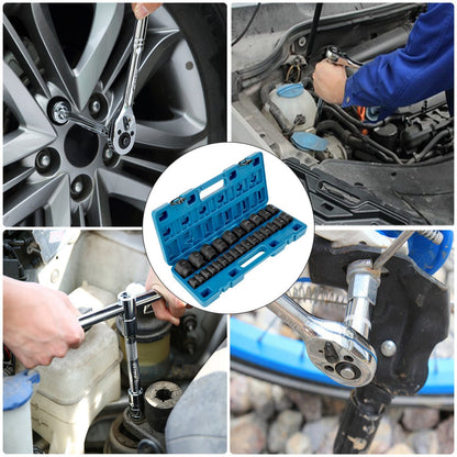 Impact Socket Set – Dopsleutel Set – Slagmoersleutel Sockets – Ratelsocket Set – Steeksleutel Doppen – 26-delig 1/2 Inch Aandrijving – Chroom-Molybdeenstaal – 6-punts Design