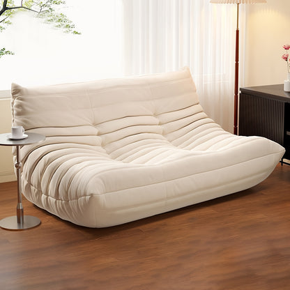 Chaise Longue – Zitzak – Lounge Stoel – Slaapbank – Tweezits Bank – Beige Polyester Bekleding – Ruimtebesparend, Gemakkelijk Montage