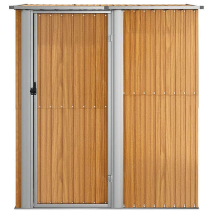 Buitenopslag Berging Tuinhuis Tuinkast Buitenberging – Donkerbruin Houtlook – Gegalvaniseerd Staal – Koperkleurig Dak – 180,5x97x209,5 cm – Veilig Slot – Weerbestendig & Ruim