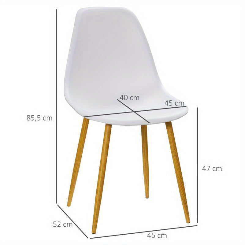 Eetkamerstoelen – Stoelen – Zitmeubels – Eetkamerstoelen Set – Witte Stoelen – Houtlook Zitting – Metalen Poten – Antislip – Draagvermogen 120 kg