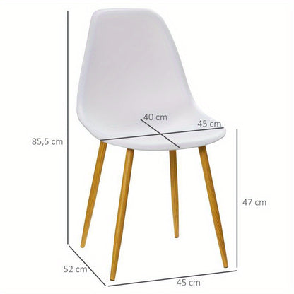 Eetkamerstoelen – Stoelen – Zitmeubels – Eetkamerstoelen Set – Witte Stoelen – Houtlook Zitting – Metalen Poten – Antislip – Draagvermogen 120 kg